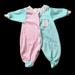 Vintage 90s Baby Green Pink Bear Footie No Size Tag